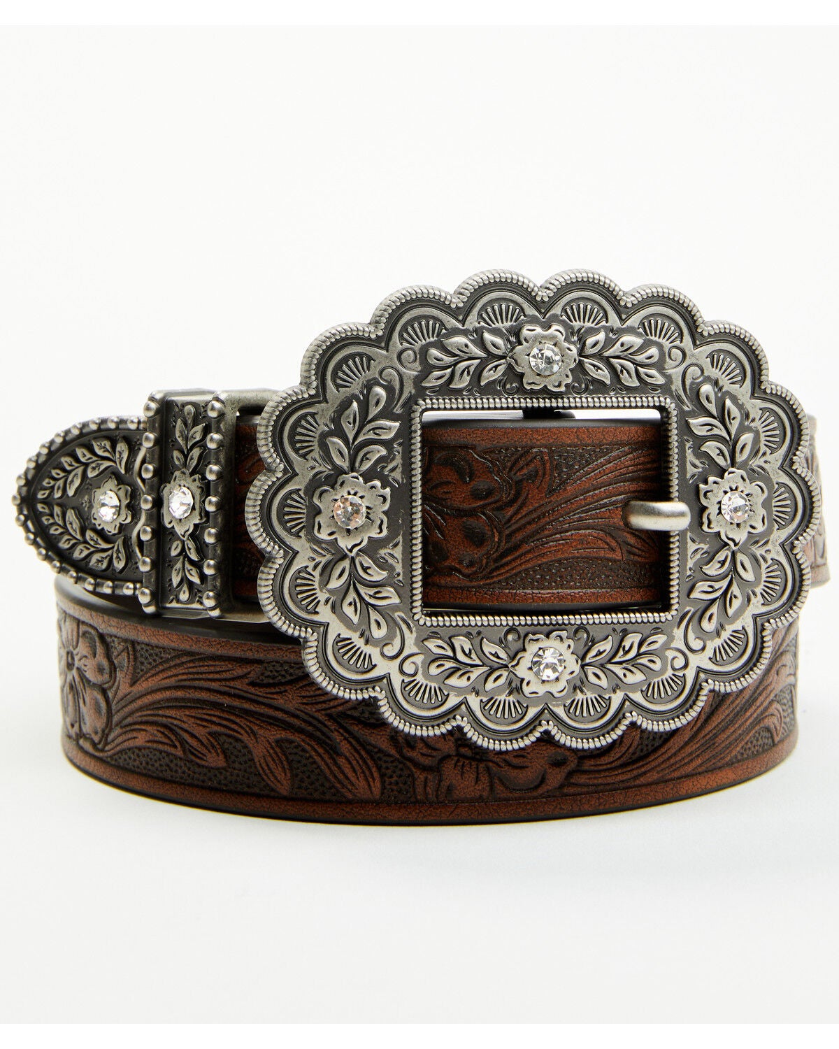 Shyanne Girls' Ellery Floral Belt, Brown, hi-res