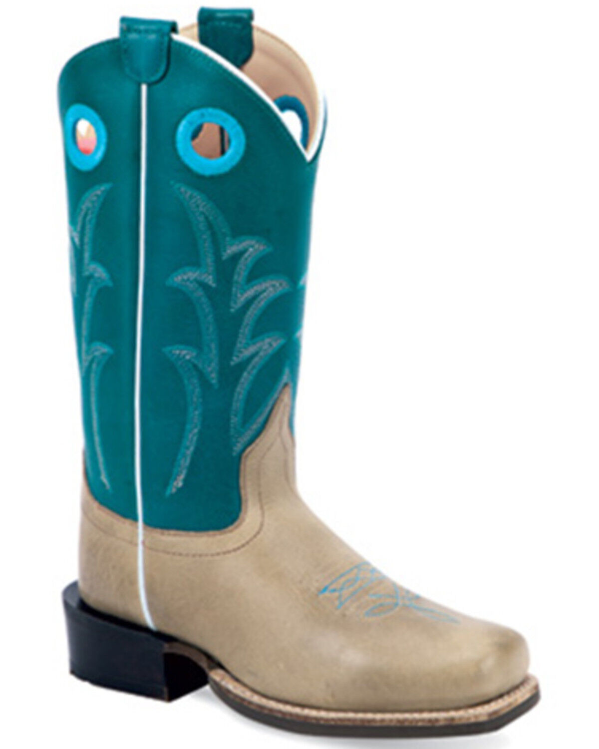 Image #1 - Old West Little Girls' Western Boots - Square Toe, Turquoise, hi-res