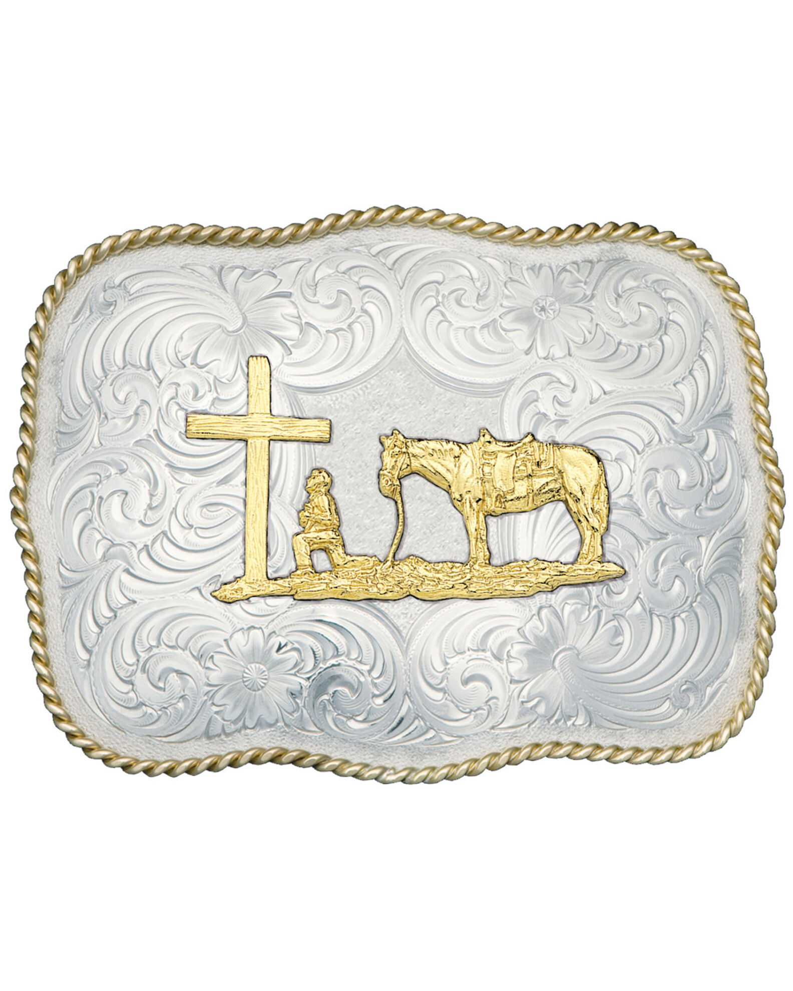 Image #1 - Montana Silversmiths Christian Cowboy Fancy Belt Buckle, Silver, hi-res