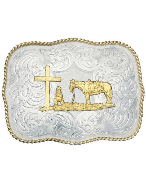 Montana Silversmiths Christian Cowboy Fancy Belt Buckle, Silver, hi-res