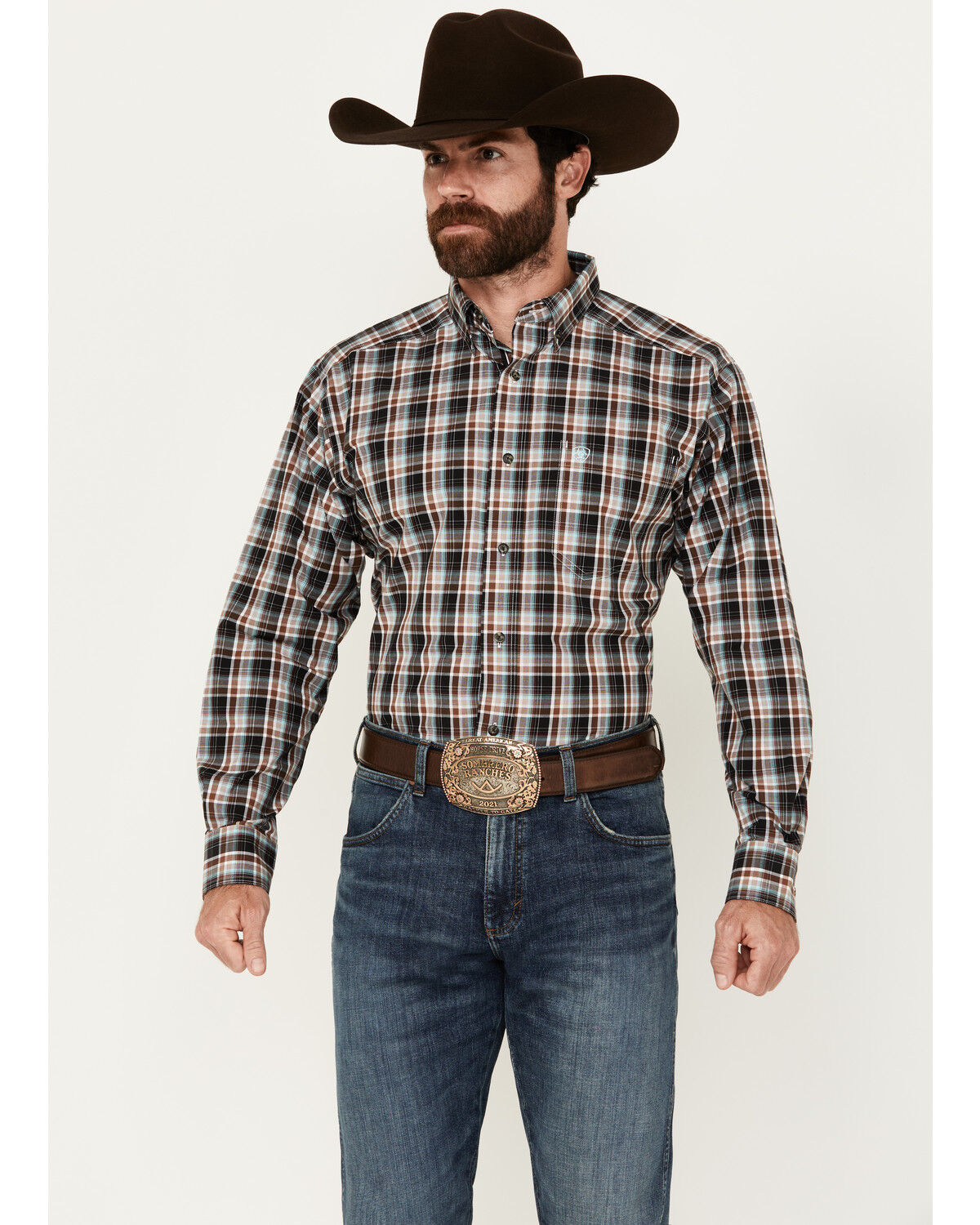 Image #1 - Ariat Men's Nathanael Plaid Print Long Sleeve Button-Down Performance Shirt, Multi, hi-res