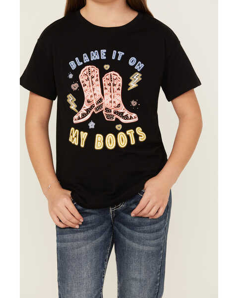 Image #3 - Blended Girls' Blame It On My Boots Short Sleeve Graphic Tee , Black, hi-res