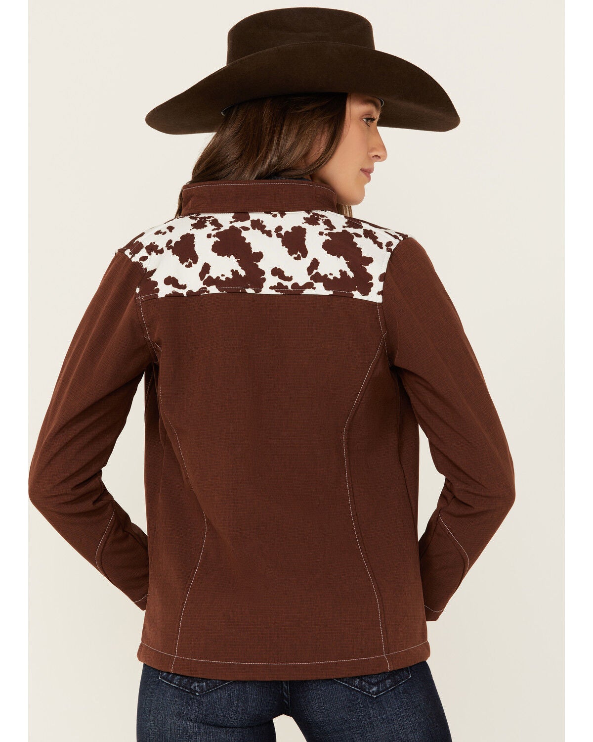 Image #4 - Cowgirl Hardware Women's Cow Print Yoke Softshell Jacket, , hi-res
