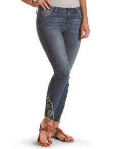 Tractr Blu Women's Mother Nature Embroidered Crop Ankle Skinny Jeans, Indigo, hi-res