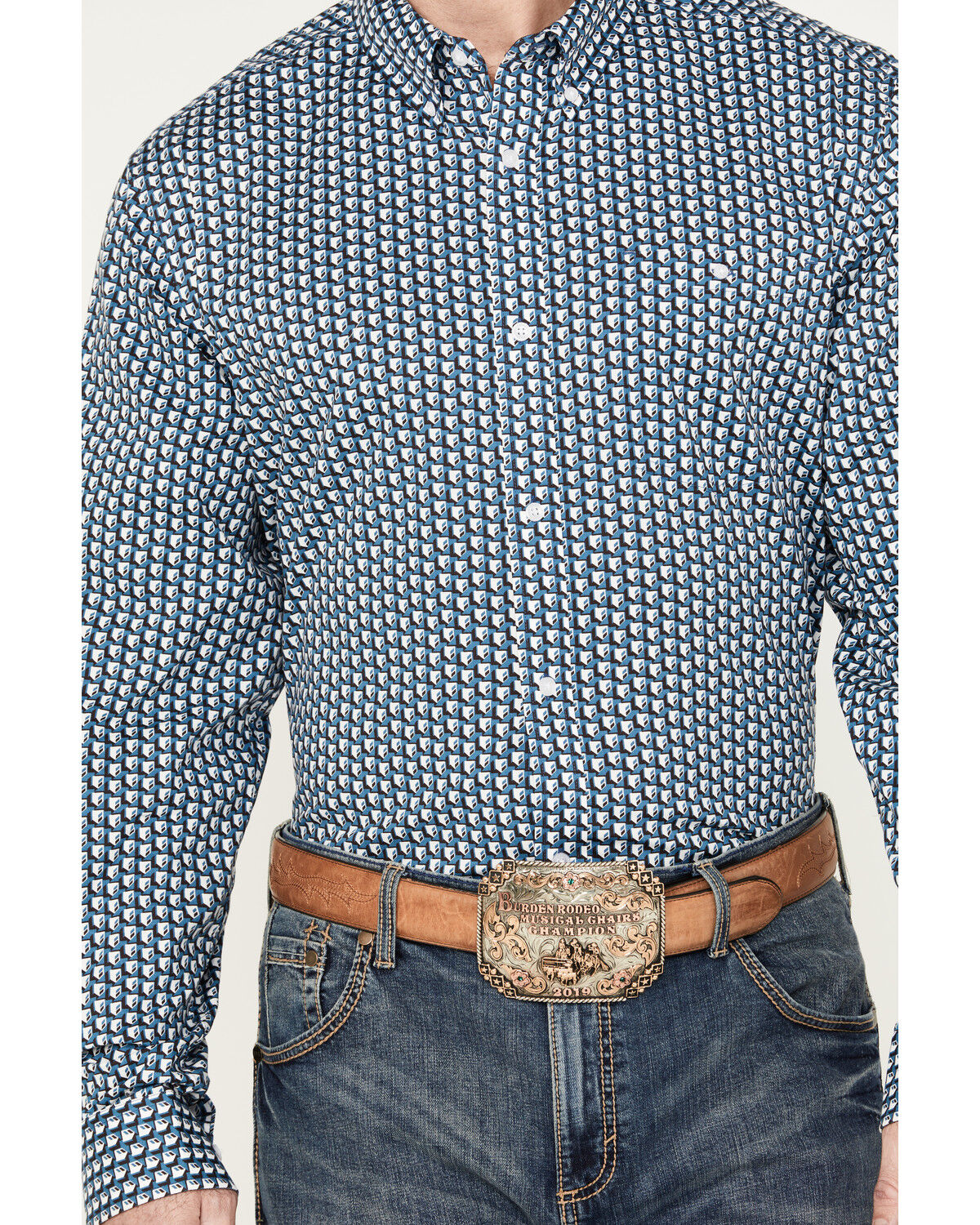 Image #3 - RANK 45® Men's Chute Gate Geo Print Long Sleeve Button-Down Western Shirt, Teal, hi-res