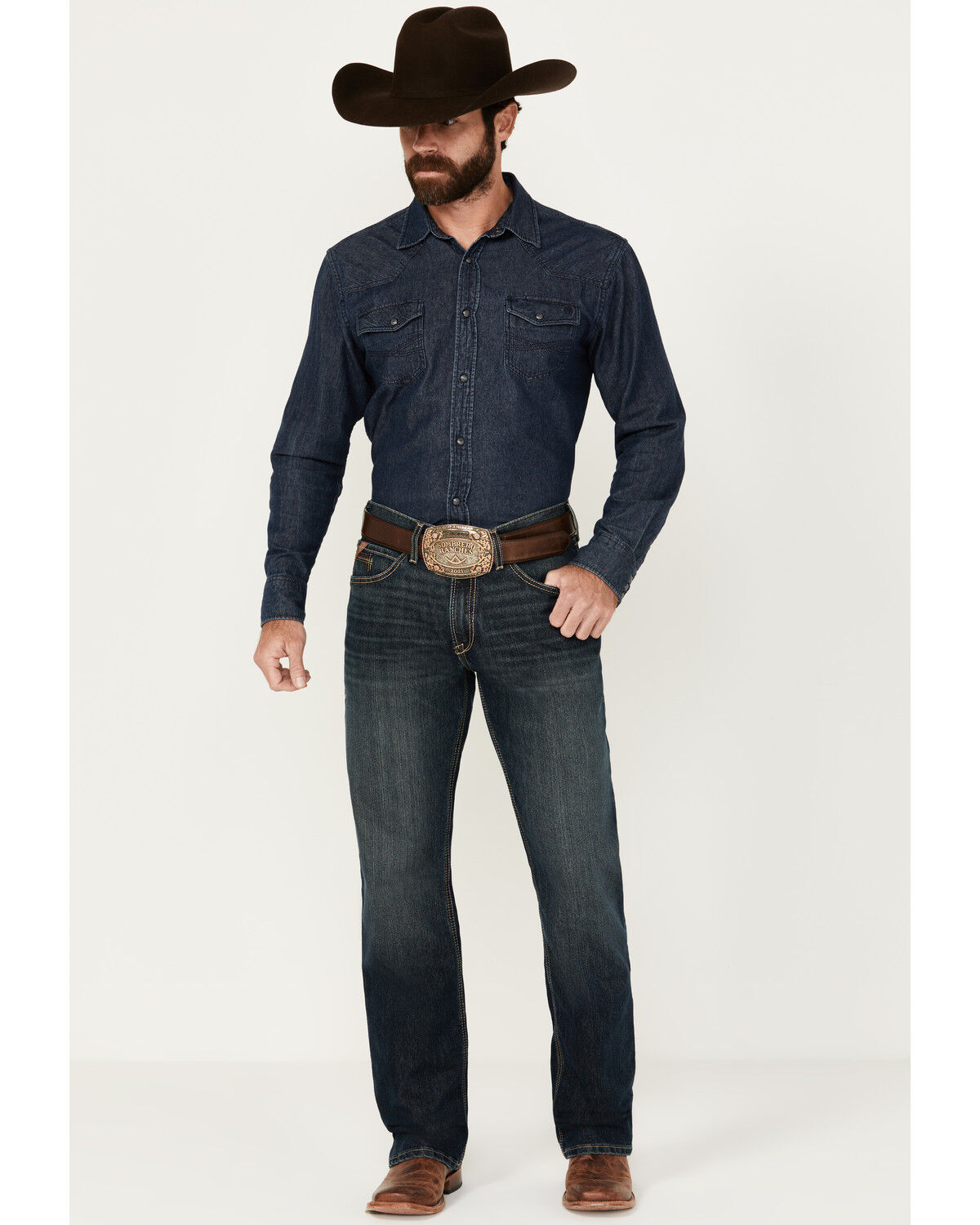 Image #1 - Ariat Men's M4 Derek Dark Wash Relaxed Stretch Bootcut Jeans, Dark Wash, hi-res