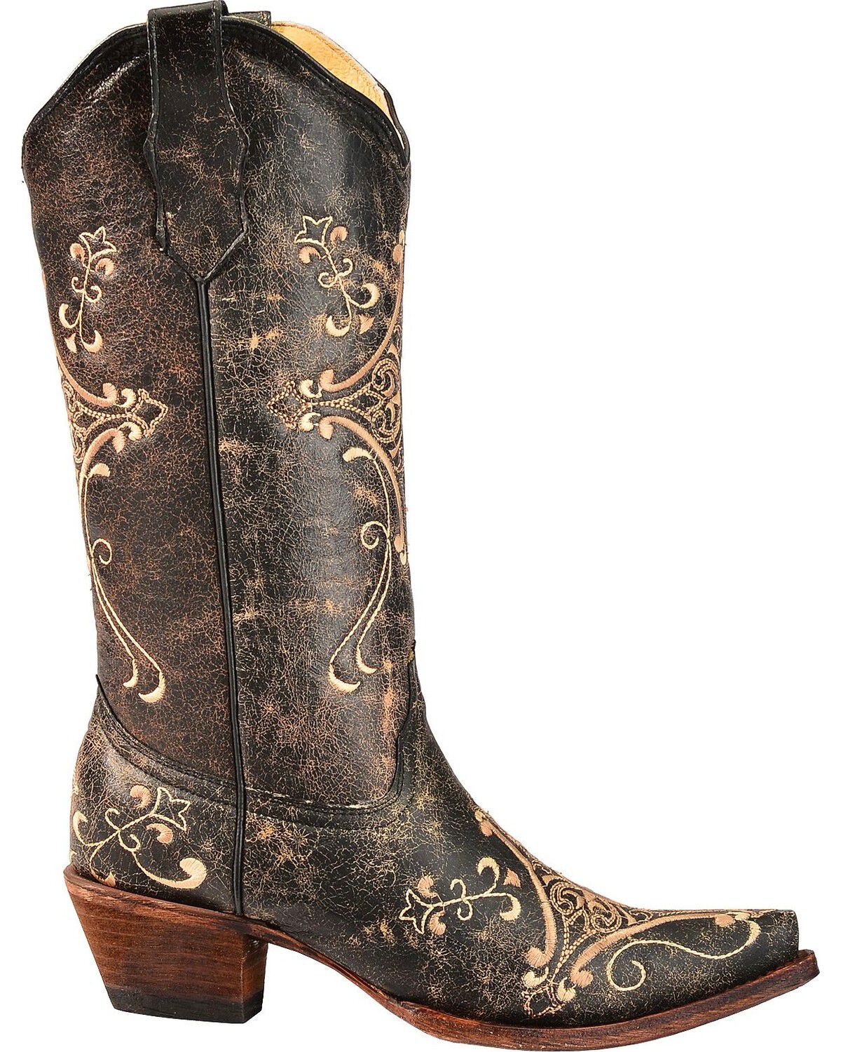 Image #2 - Circle G Women's Crackle Embroidered Western Boots - Snip Toe, Black, hi-res