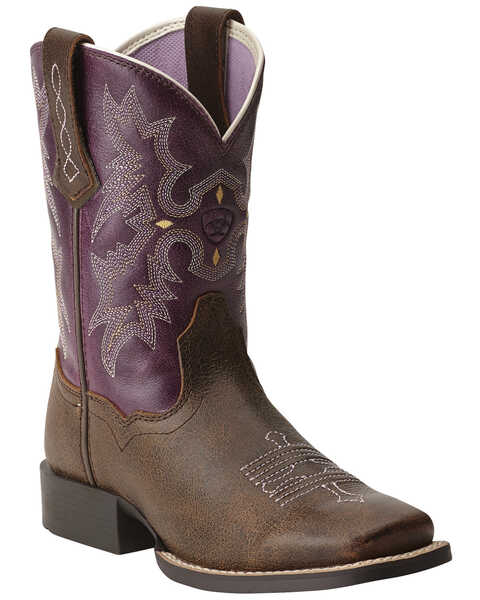 Ariat Girls' Tombstone Western Boots - Broad Square Toe, Bomber, hi-res