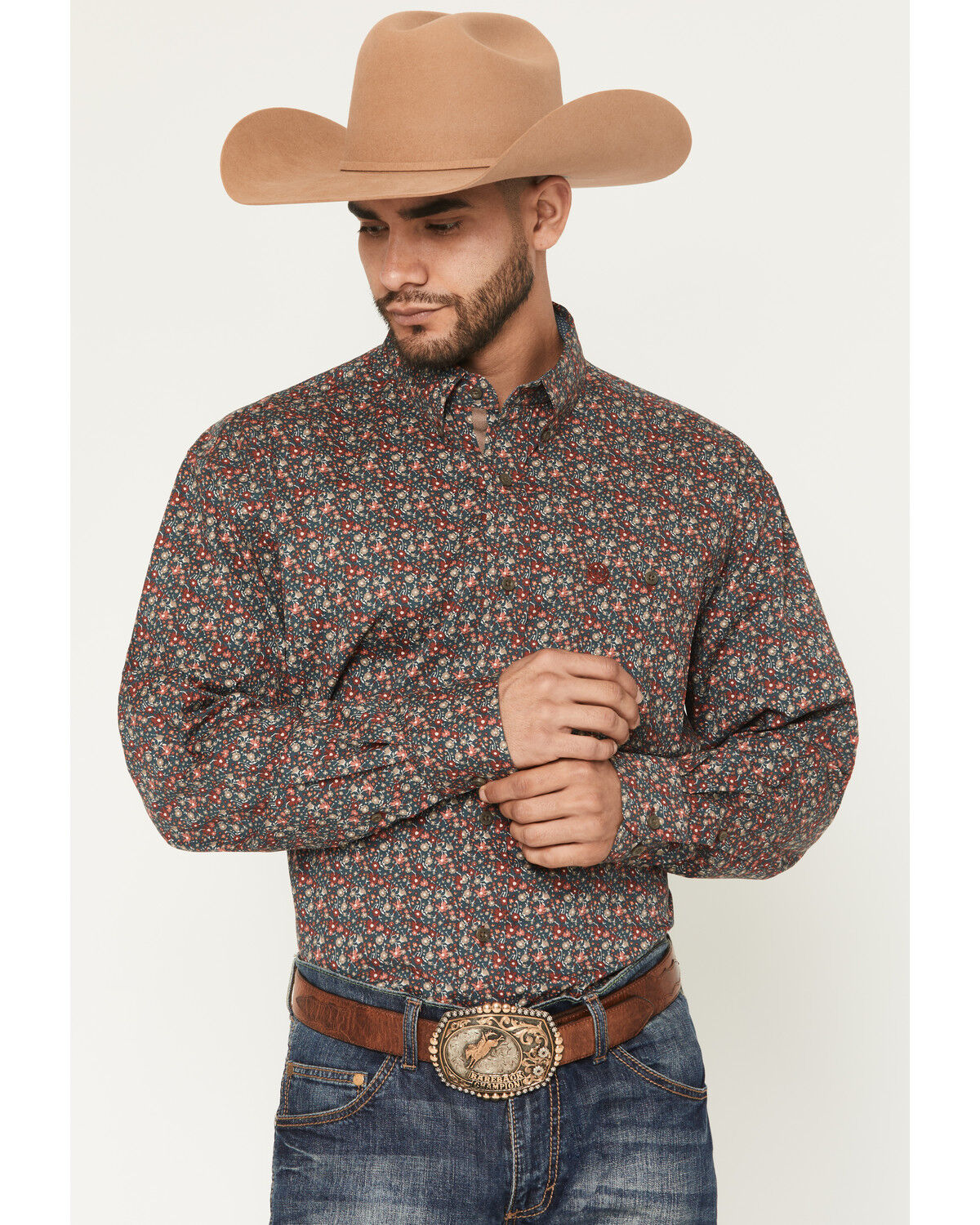 Image #1 - George Strait by Wrangler Men's Floral Print Long Sleeve Button-Down Stretch Western Shirt, Multi, hi-res