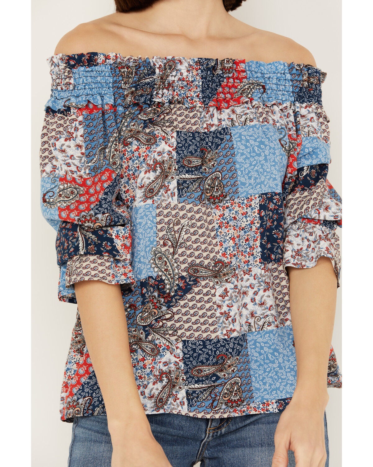 Image #3 - Wild Moss Women's Patchwork Print Off The Shoulder Top, Multi, hi-res