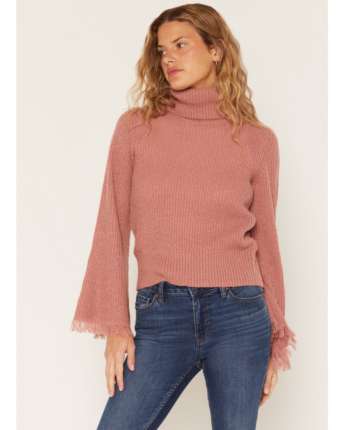 Image #1 - Shyanne Women's Solid Bell Sleeve Turtleneck Sweater, Rose, hi-res