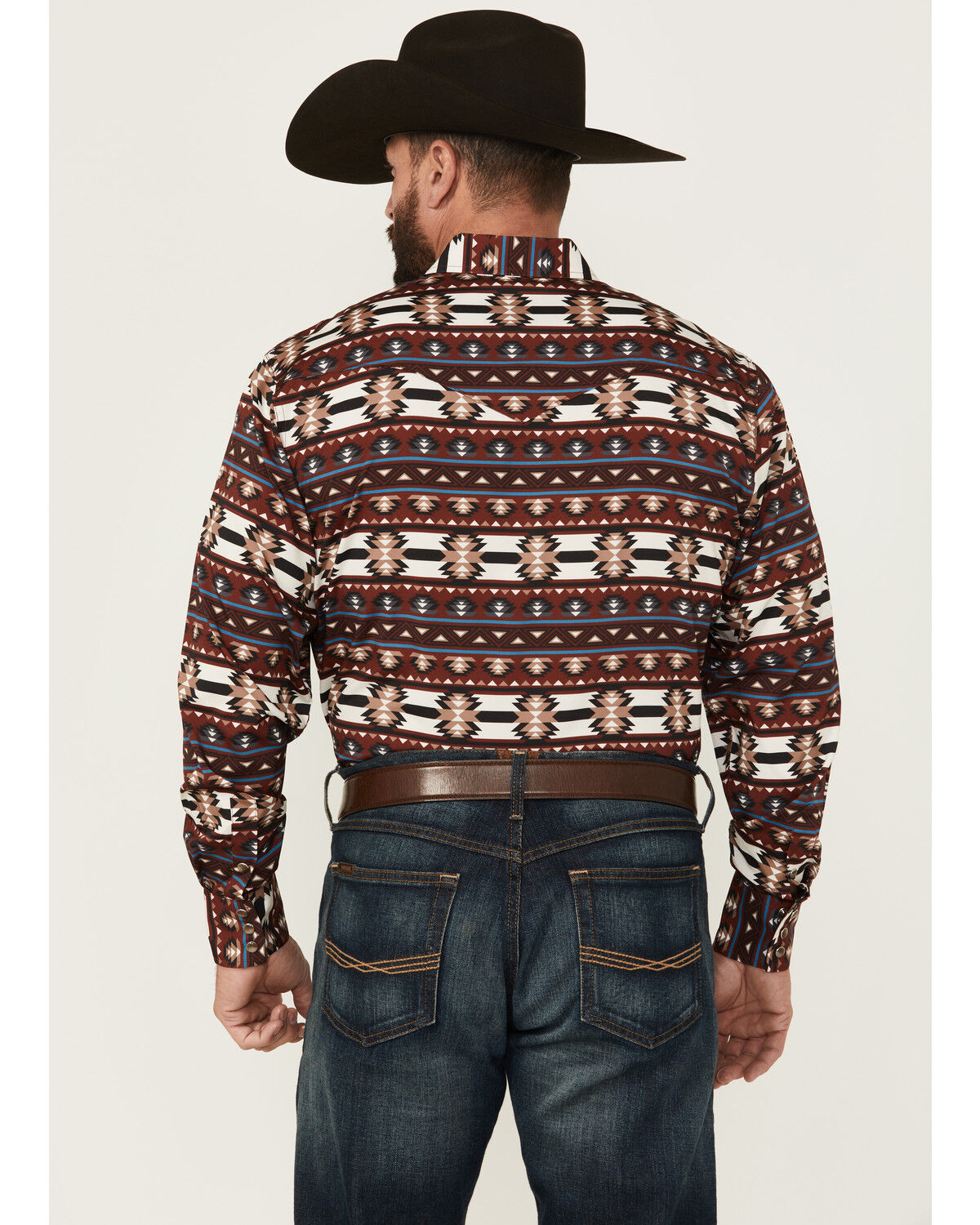 Image #4 - Rodeo Clothing Men's Southwestern Print Long Sleeve Snap Western Shirt, Burgundy, hi-res