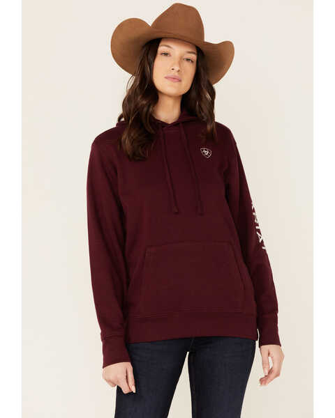 Ariat Women's Embroidered Logo Hoodie, Wine, hi-res