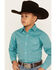 Image #2 - Rough Stock by Panhandle Boys' Foulard Geo Print Long Sleeve Pearl Snap Western Shirt, Turquoise, hi-res
