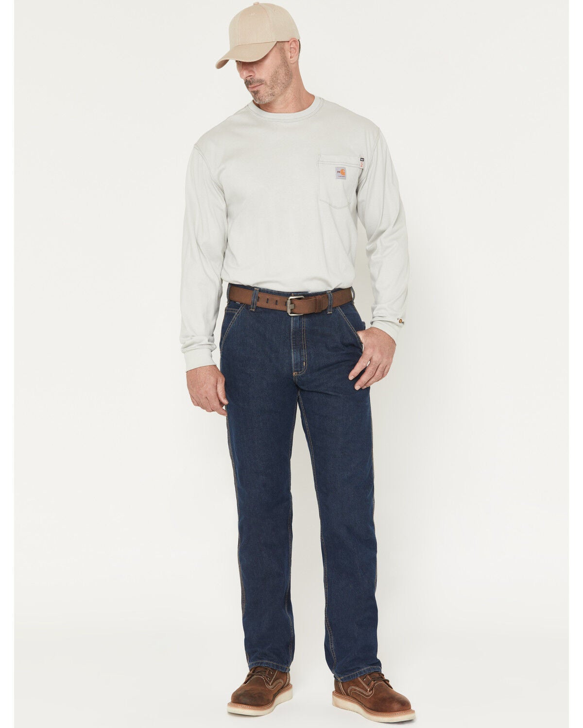 Carhartt Men's FR Loose Straight Dungaree Rigid Denim Jeans, Medium Wash, hi-res