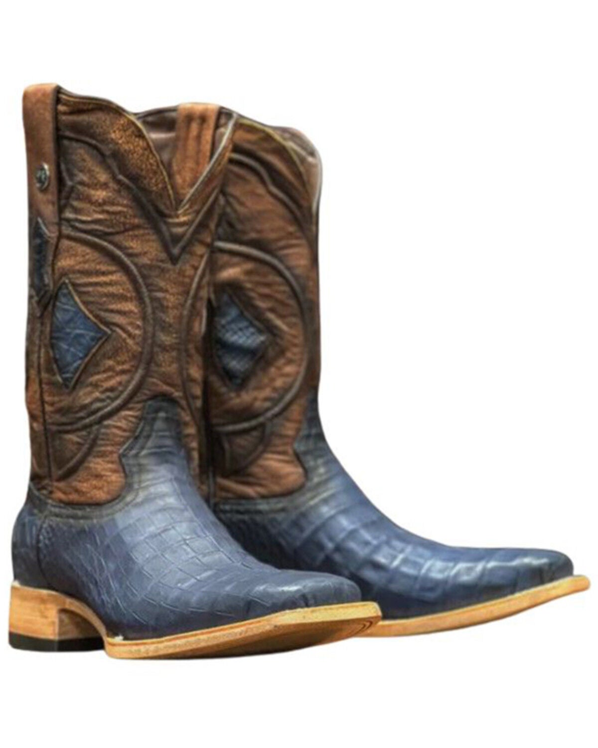 Tanner Mark Men's Exotic Caiman Tall Western Boots - Broad Square Toe, Blue, hi-res