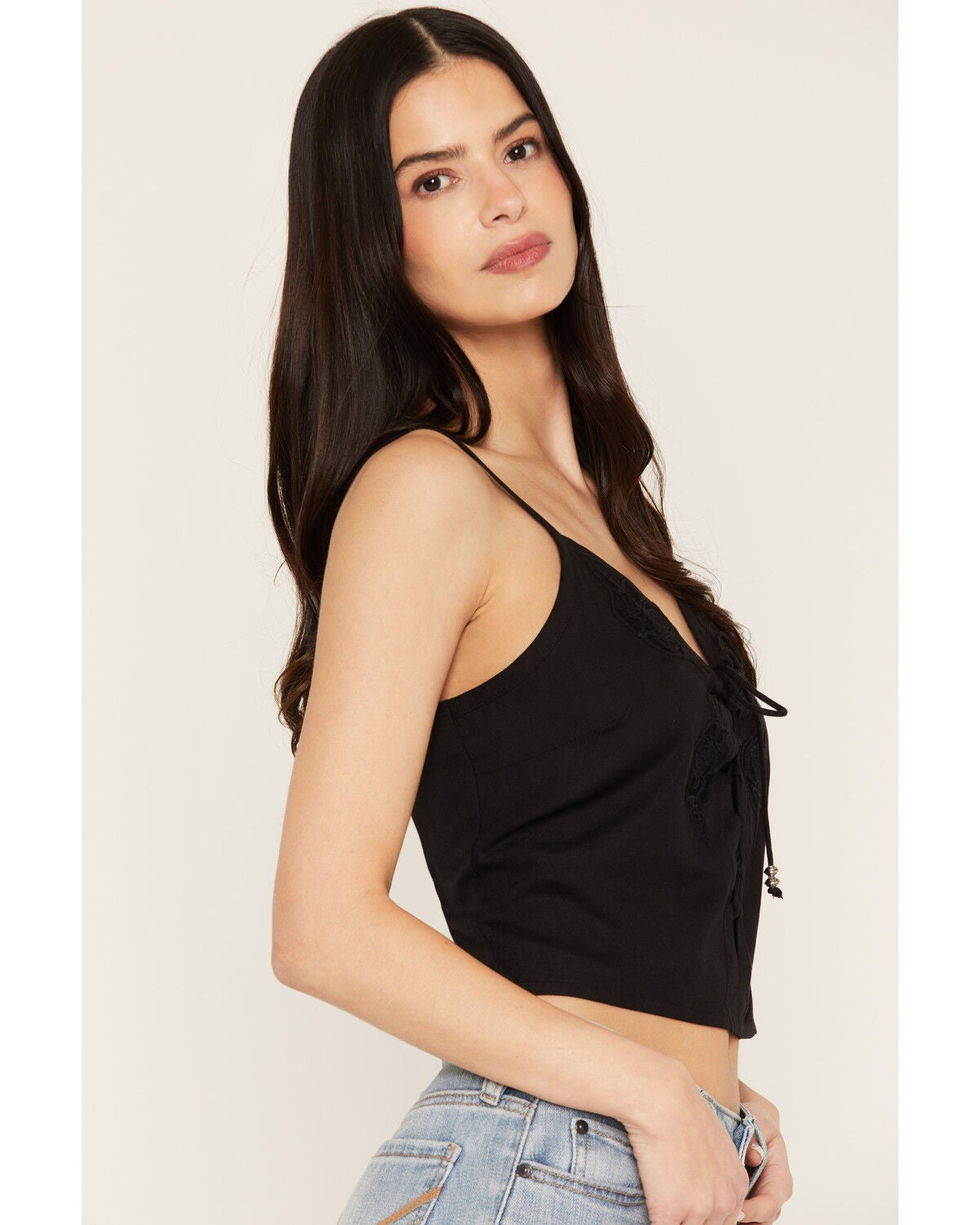 Image #2 - Idyllwind Women's Luna Rose Cut Embroidered Cami, Black, hi-res