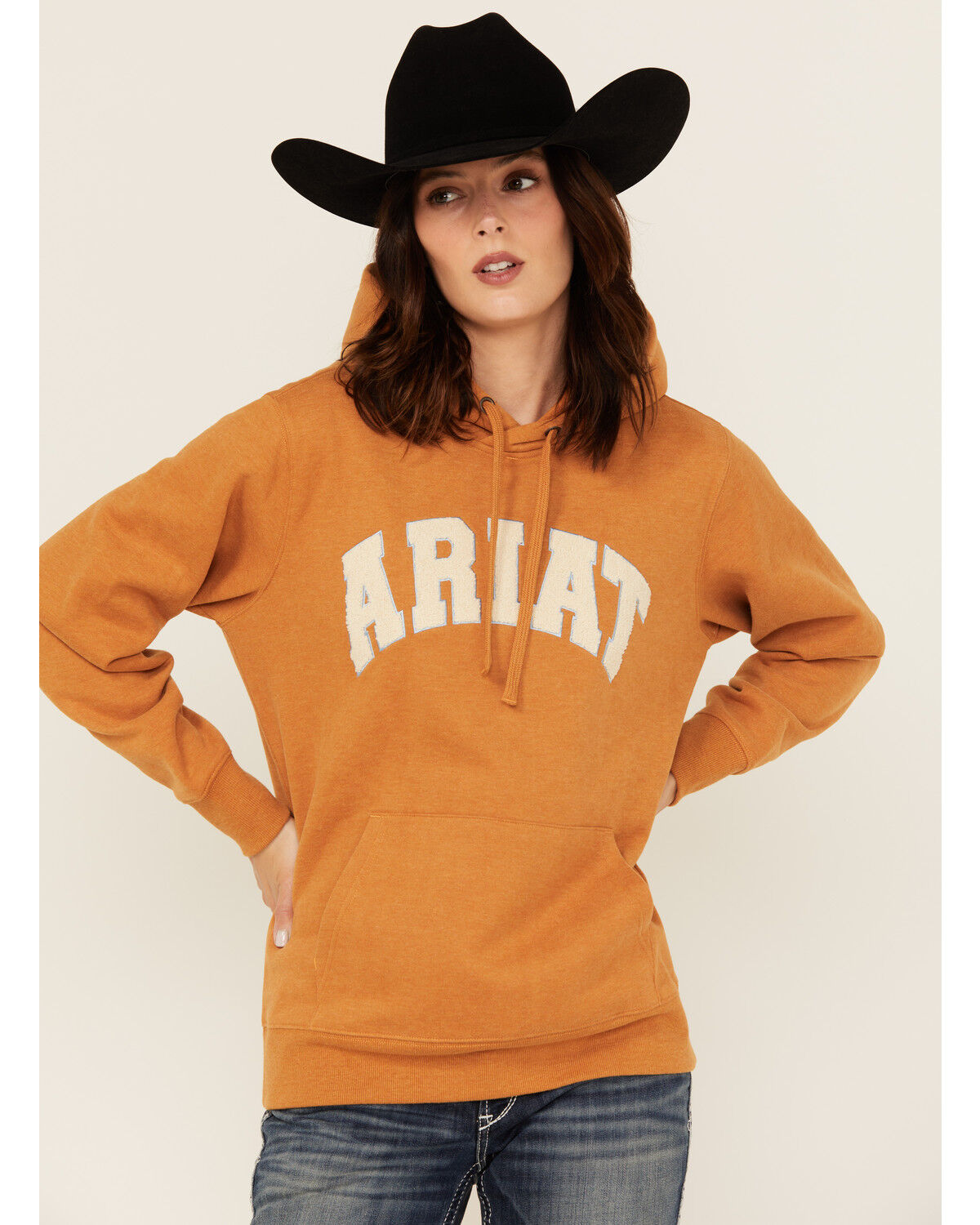 Image #1 - Ariat Women's Boot Barn Exclusive Chenille Logo Hoodie, Brown, hi-res
