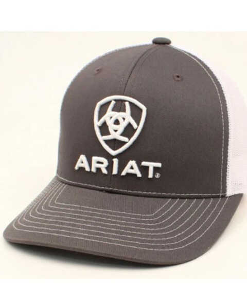 Ariat Men's Gray Logo Embroidered Mesh-Back Ball Cap , Grey, hi-res