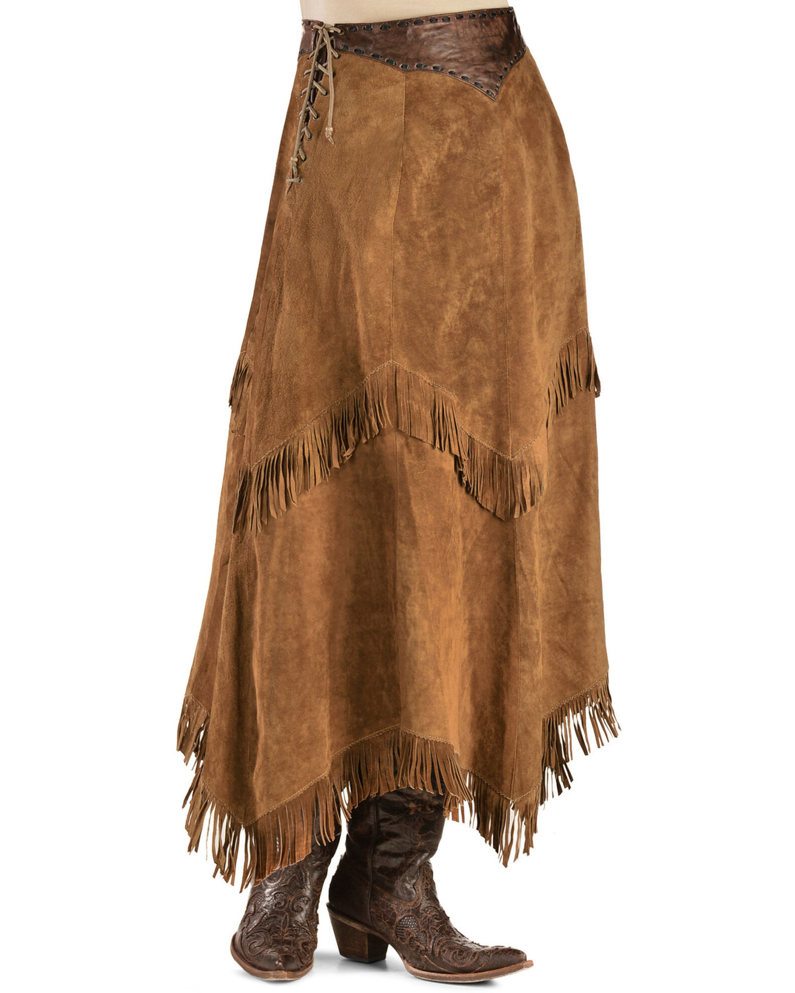 Womens leather fringe skirt sale