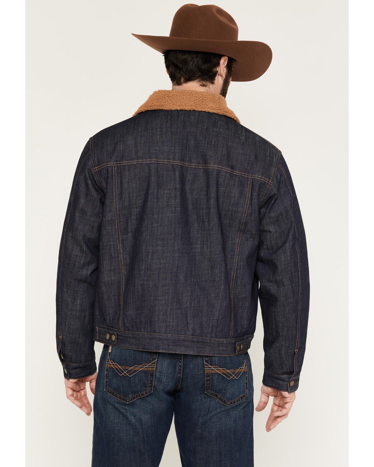 Image #4 - Ely Walker Men's Dark Wash Sherpa Lined Snap Denim Jacket, Dark Wash, hi-res