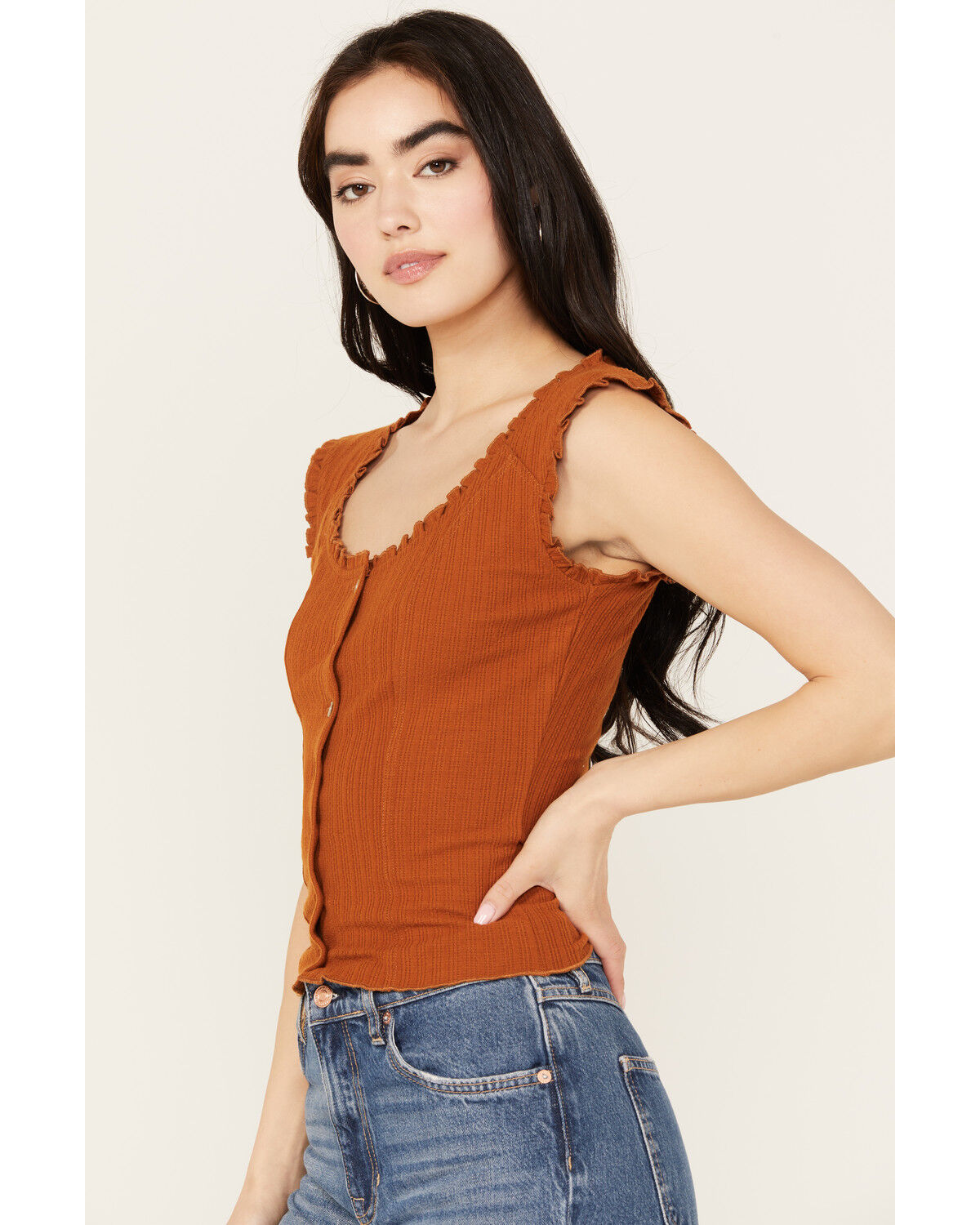 Image #2 - Shyanne Women's Pointelle Button Front Sweater Shirt, Pecan, hi-res