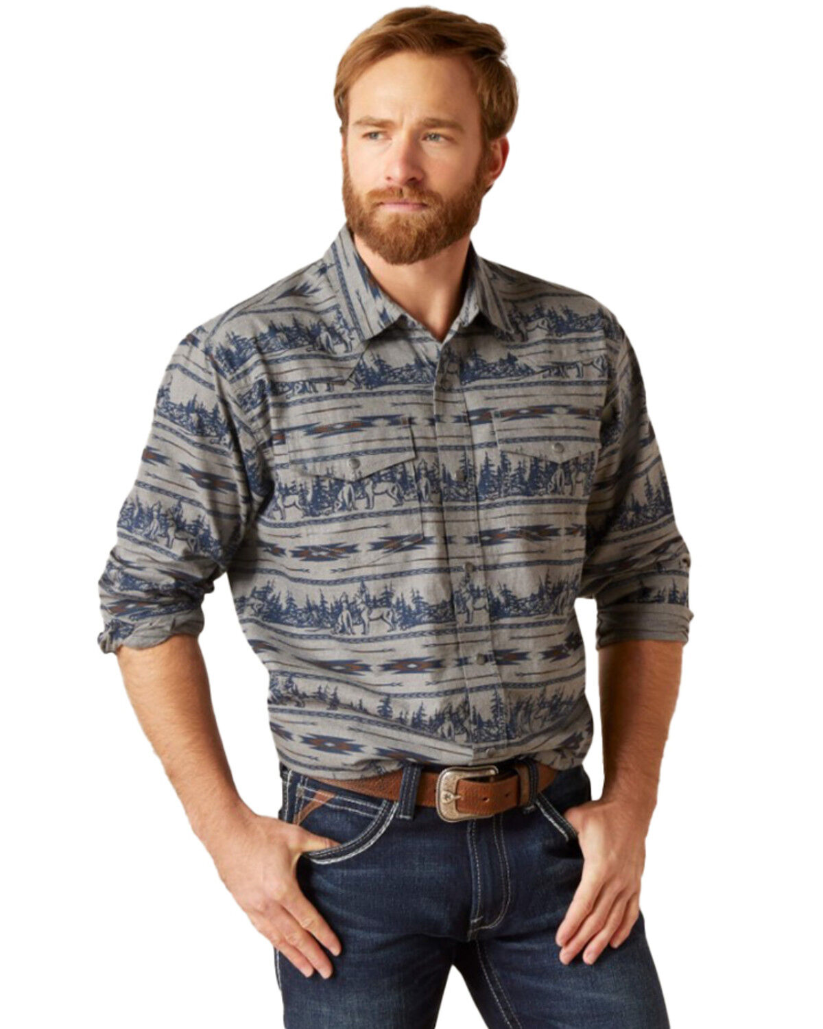 Image #1 - Ariat Men's Harlow Retro Fit Long Sleeve Snap Western Shirt, Grey, hi-res