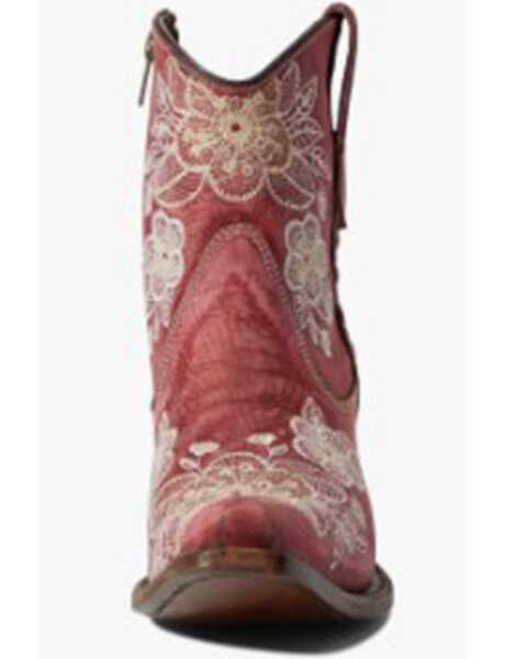 Image #3 - Corral Women's Flowered Embroidery Ankle Western Booties - Snip Toe, Red/brown, hi-res