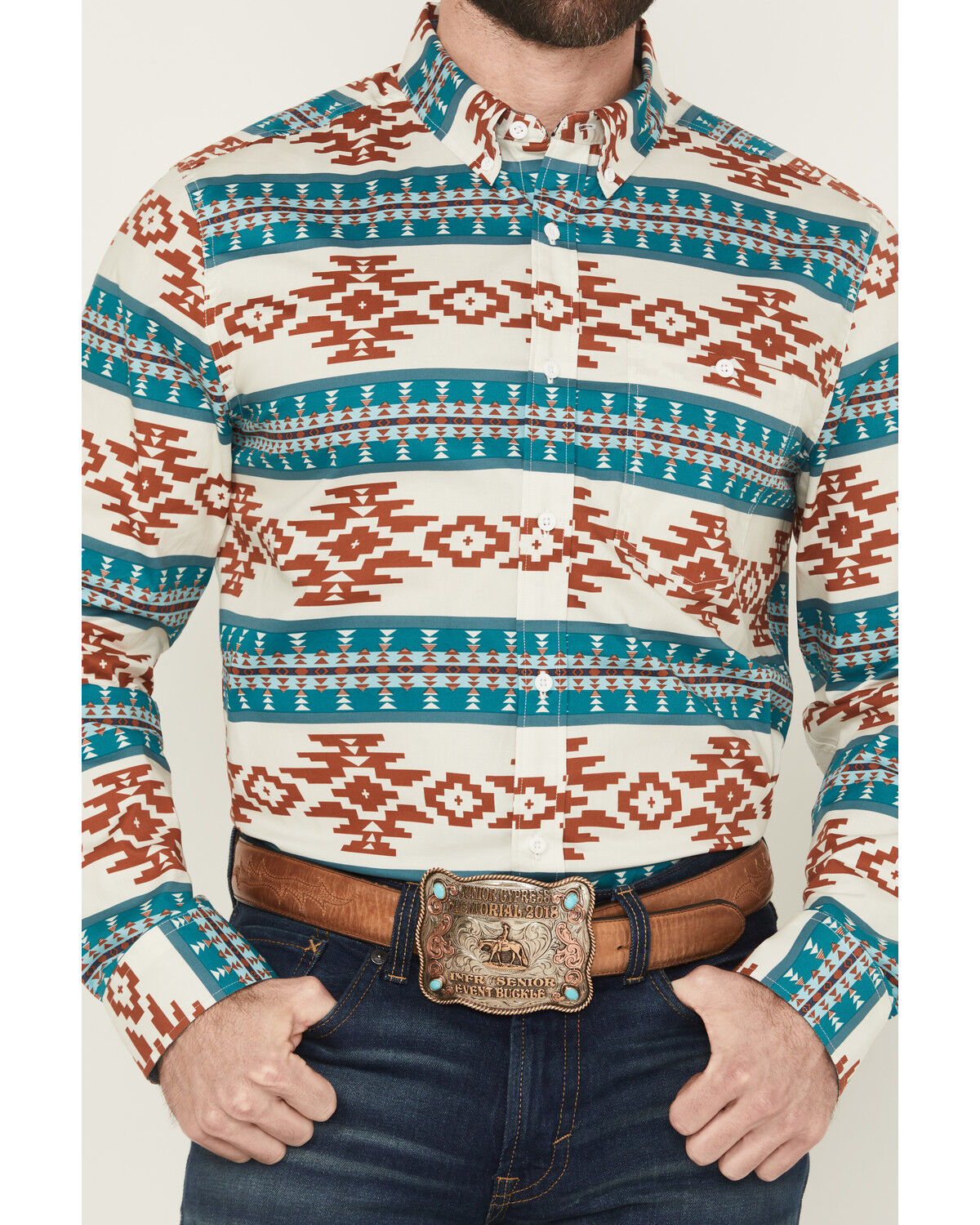 Image #3 - RANK 45® Men's Hansan Southwestern Striped Long Sleeve Button-Down Stretch Western Shirt, Multi, hi-res