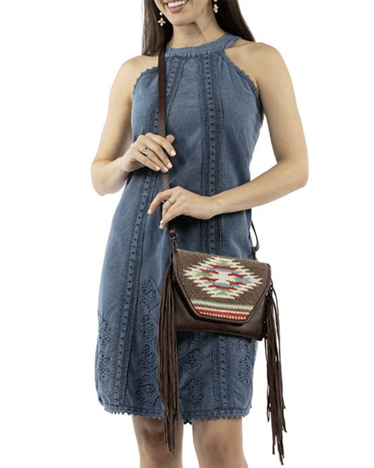 Scully Women's Woven Fringe Handbag, Brown