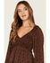 Image #2 - Yura Women's Floral Print Long Sleeve Mini Dress, Brown, hi-res