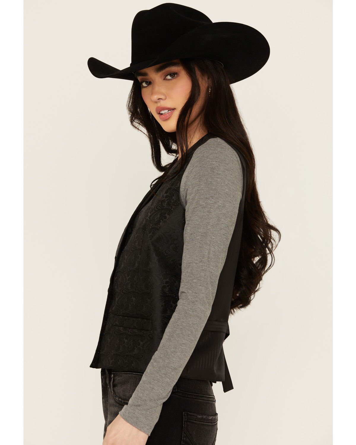 Image #3 - Scully Rangewear Women's Delicate Paisley Vest, Black, hi-res