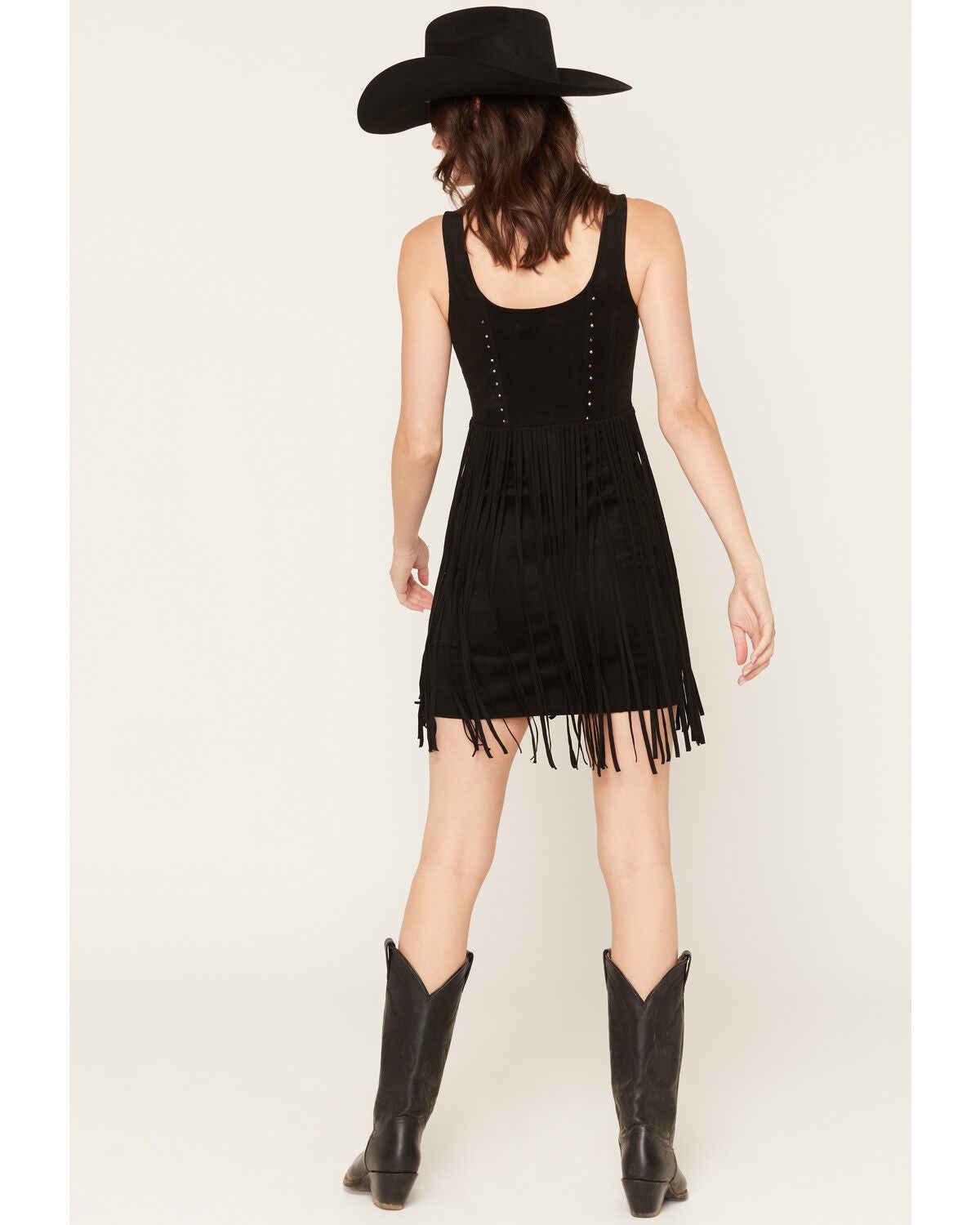 Image #4 - Idyllwind Women's Zilnez Faux Suede Studded Fringe Mini Dress, Black, hi-res