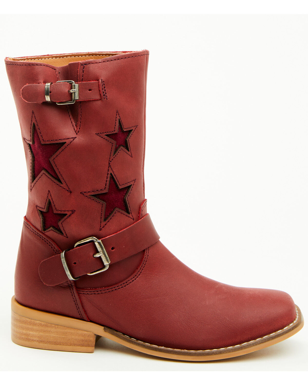 Image #2 - Dingo Little Girls' Blacklist Star Inlay Harness Boots - Square Toe, Wine, hi-res