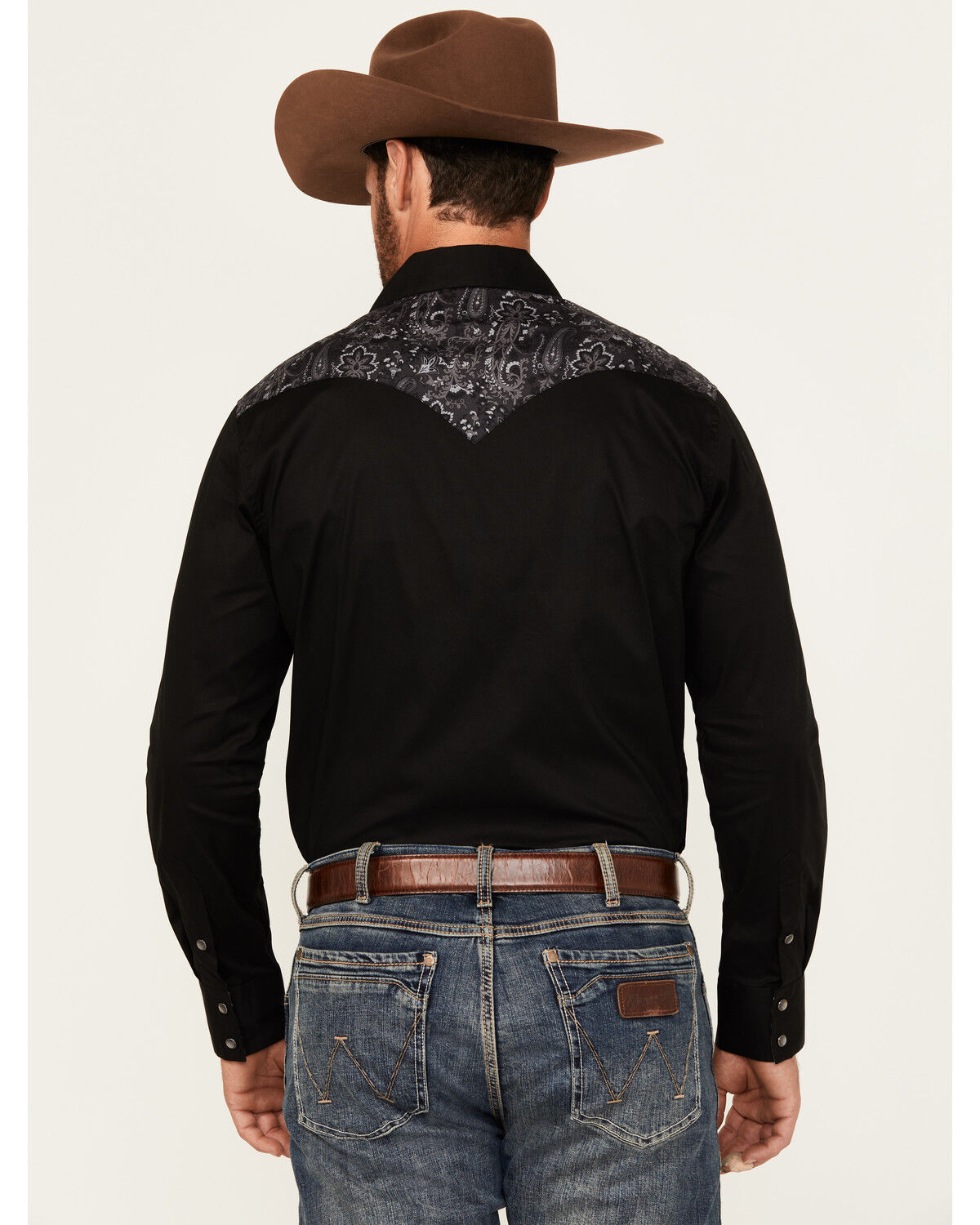 Image #4 - Rock & Roll Denim Men's Paisley Yoke Long Sleeve Pearl Snap Stretch Western Shirt, Black, hi-res