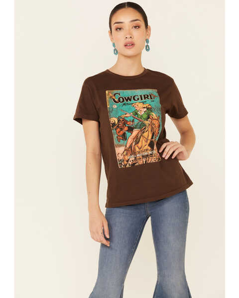 Goodie Two Sleeves Women's Cowgirl Romances Graphic Short Sleeve Tee , Brown, hi-res