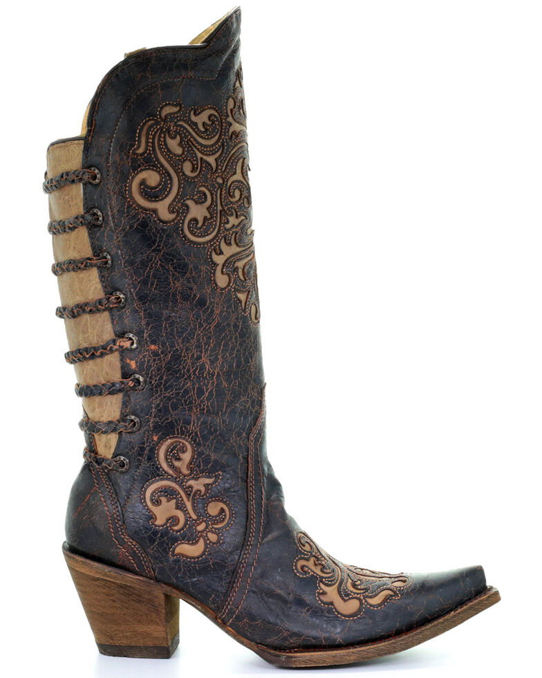 Corral Women's Inlay and Straps Cowgirl Boots Snip Toe Country