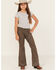 Image #1 - Rock & Roll Denim Girls' Glitter Stretch Flare Jeans, Silver, hi-res