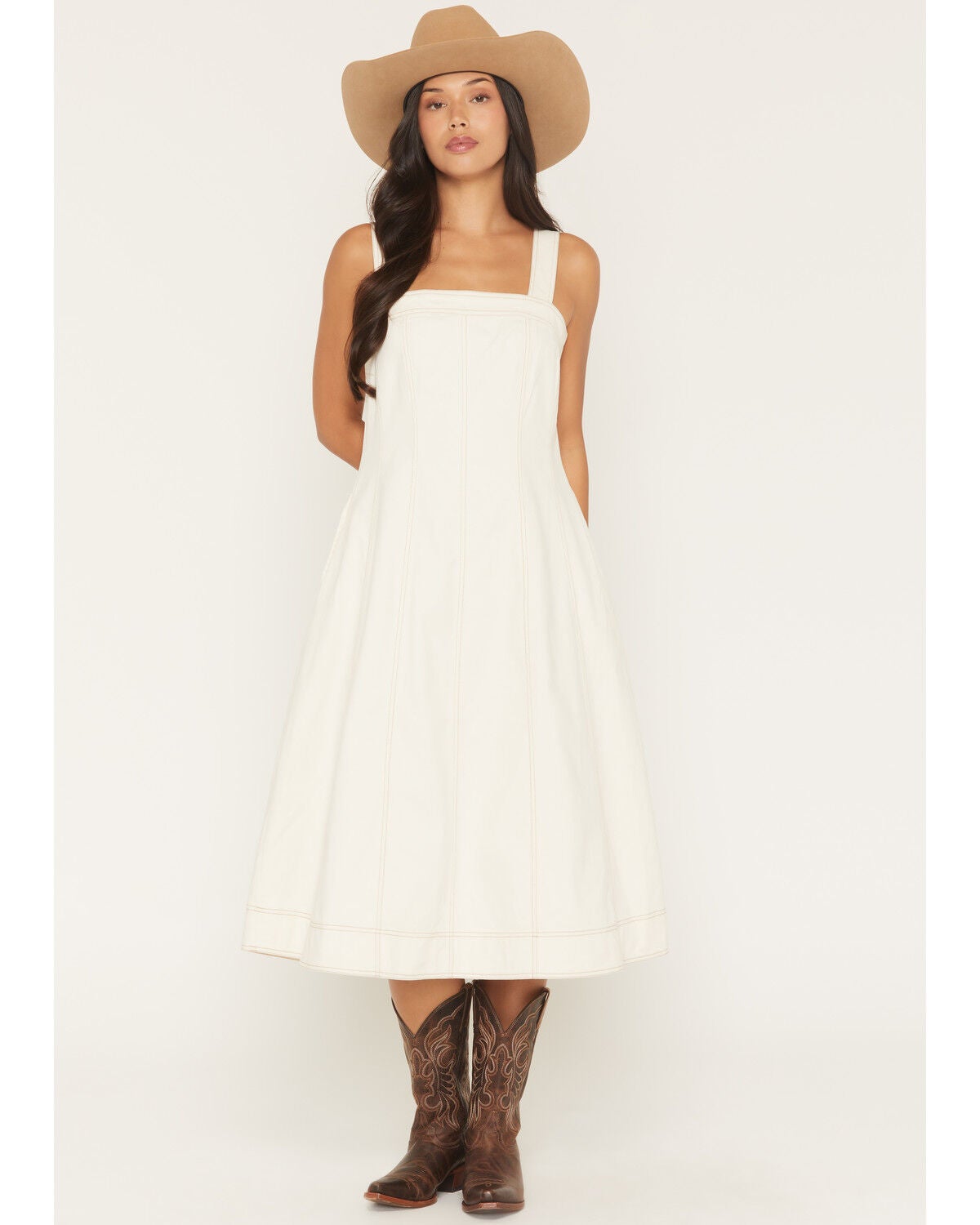 Ariat Women's Valentine Sleeveless Denim Maxi Dress, White, hi-res