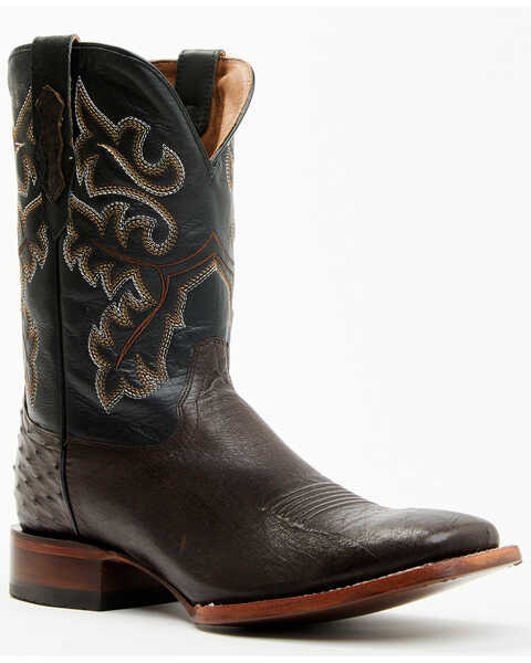 Cody James Men's Exotic Ostrich Western Boots - Broad Square Toe , Chocolate, hi-res