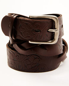 Trenditions Women's Brown Twisted Braid Leather Belt , Brown, hi-res
