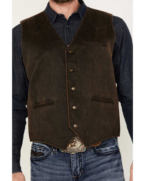 Image #3 - Cody James Men's Pancho Villa Oilskin Button-Front Western Vest , Brown, hi-res