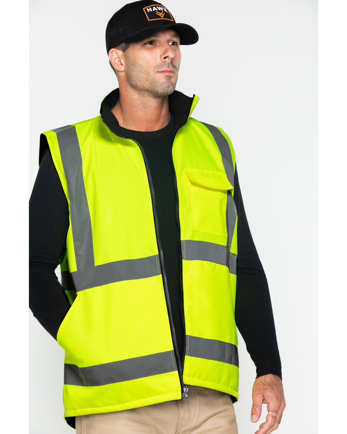 Hawx Men's Reversible Reflective Work Vest, Yellow, hi-res