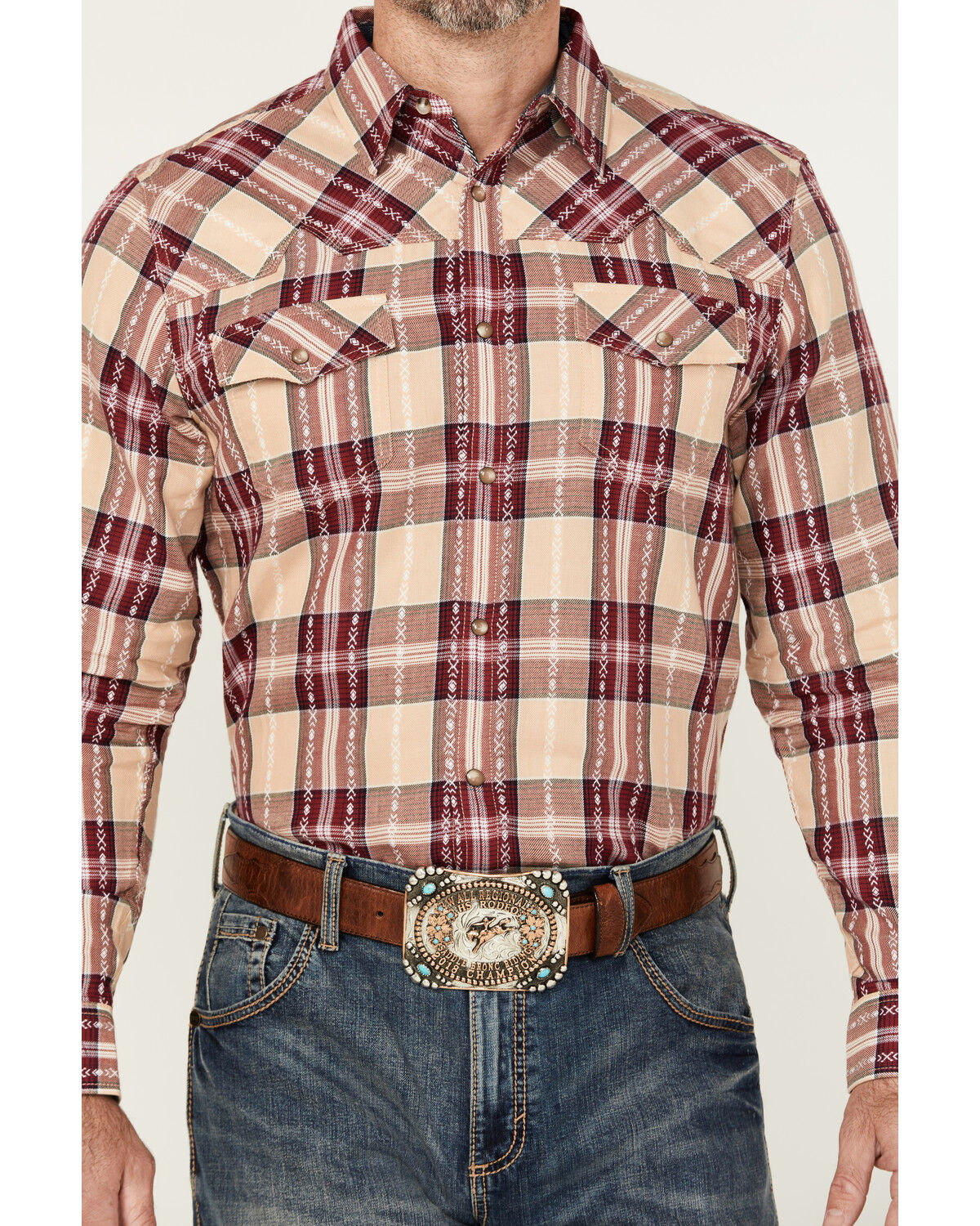 Image #3 - Moonshine Spirit Men's Memory Plaid Print Long Sleeve Snap Western Shirt, Cream, hi-res