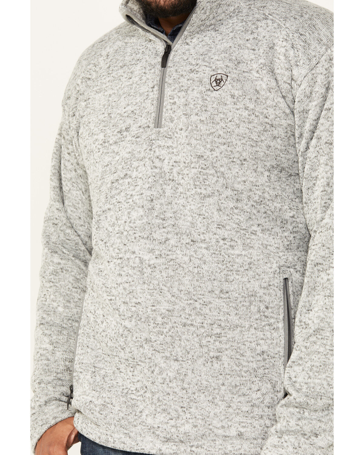 Image #1 - Ariat Men's Caldwell Logo 1/4 Zip Pullover, Light Grey, hi-res