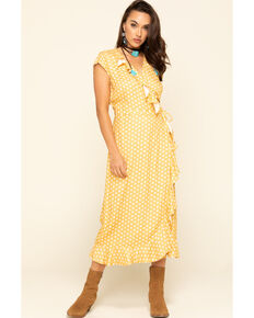 Stetson Women's Yellow Ruffle Wrap Dress , Yellow, hi-res