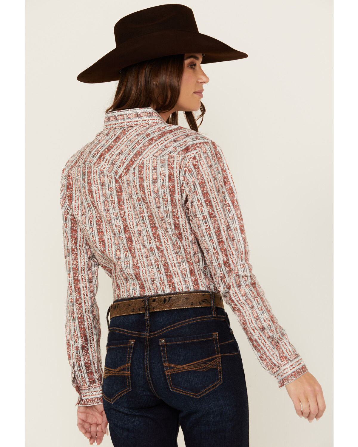 Image #4 - Rough Stock by Panhandle Women's Wallpaper Print Long Sleeve Pearl Snap Stretch Western Shirt, Orange, hi-res
