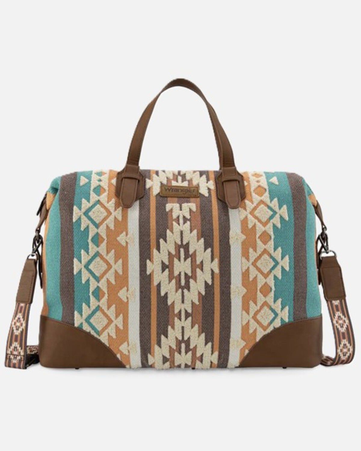 Wrangler Women's Sherpa Southwestern Print Canvas Duffle Bag, Brown, hi-res