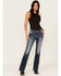 Image #3 - Miss Me Women's Dark Wash Mid Rise Geo Pocket Bootcut Stretch Denim Jeans, Dark Wash, hi-res