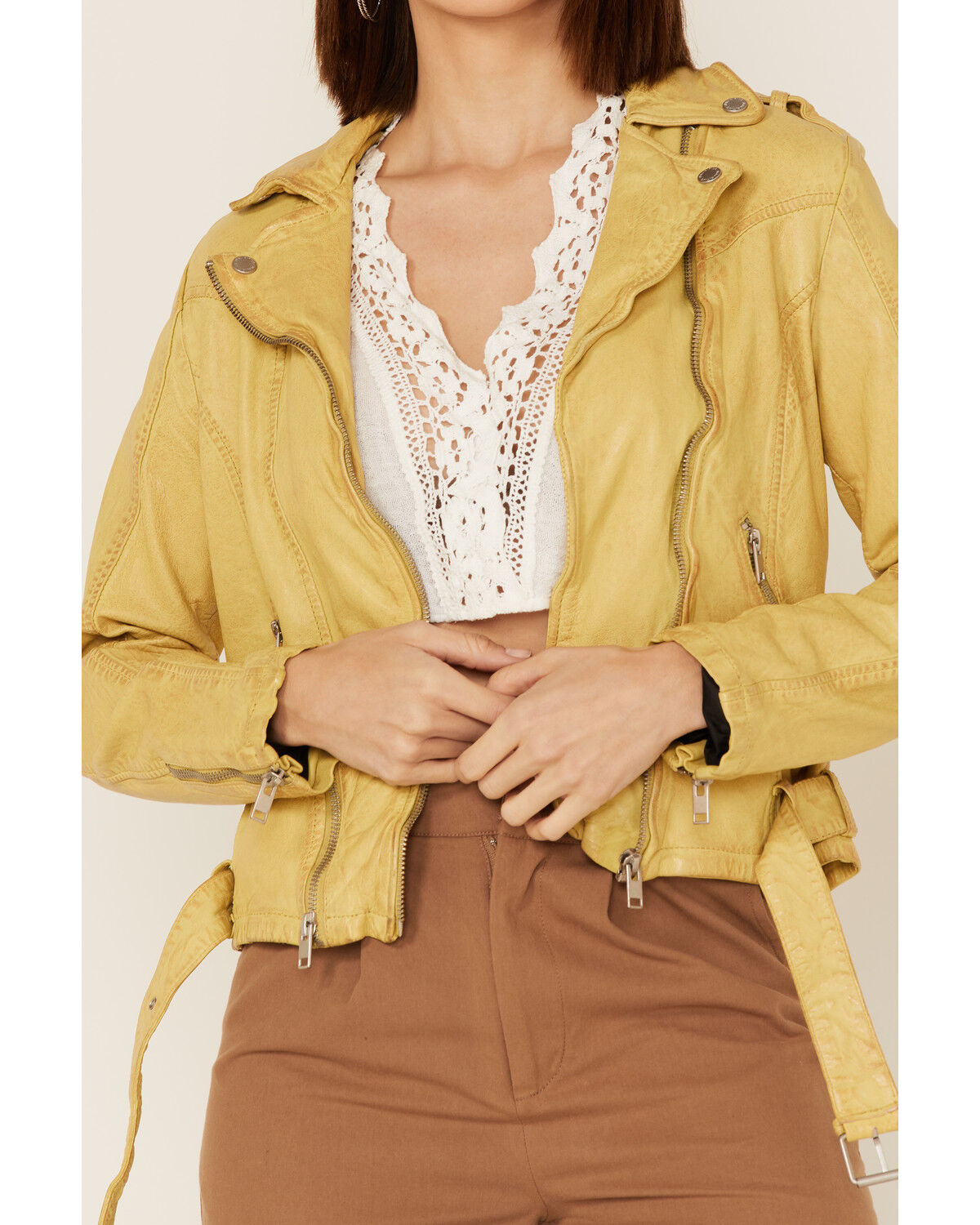 Image #3 - Mauritius Leather Women's Wild Moto Leather Jacket, Yellow, hi-res